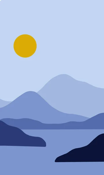 Basit ve minimalist bir tasarımla bir manzara çizimi. Asgari renk kompozisyonu içinde doğanın yaratıcı soyut illüstrasyonu. macera temalı görünüm.
