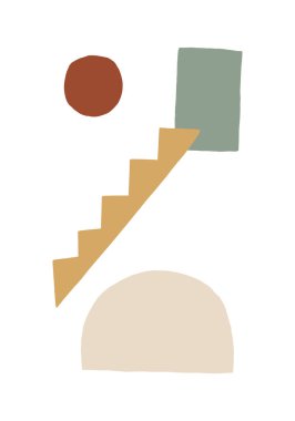 Elle çizilmiş boho geometrik şekil toprak tonunda veya sonbahar renginde. Moda ve modaya uygun bohem minimalist tasarım konsepti. yazdırma, web ve sosyal medya için modern vektör.