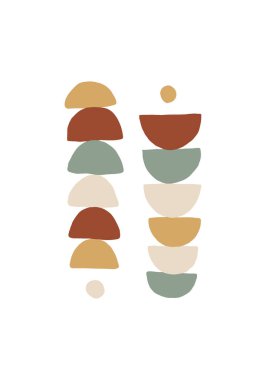 Elle çizilmiş boho geometrik şekil toprak tonunda veya sonbahar renginde. Moda ve modaya uygun bohem minimalist tasarım konsepti. yazdırma, web ve sosyal medya için modern vektör.