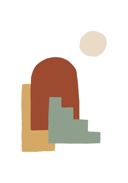 手描きで土のトーンや秋の色でブー幾何学的形状のデザイン ボヘミアン ミニマリストデザインのトレンディーでスタイリッシュなコンセプト ウェブ ソーシャルメディアのための現代的なベクターは — ストックベクタ