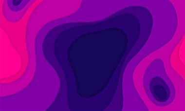 Soyut kağıt kesim arkaplanı mor renkte. Katmanlı dalgalı şekilli bir illüstrasyon. Posterler, el ilanları, kapaklar vs. için kesme arkaplan biçimi.