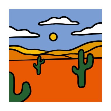 Meydanda bir manzara çizimi. Vektör grafikleriyle basit bir karikatür çizimi. bir kart, sosyal medya, davet vesaire için siyah bir özeti olan renkli resimleme.