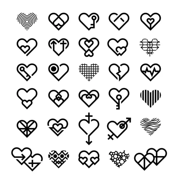 Una Variedad Iconos Amor Conjunto Varios Estilos Ilustración Del Corazón — Archivo Imágenes Vectoriales