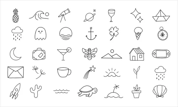 Set Playful Icon Illustrations Collection Simple Minimalist Icons Outline Style — Vetor de Stock