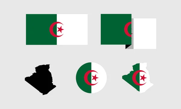 Algeria Attributes Flag Rectangle Maps Set Element Vector Illustrations National — Vetor de Stock