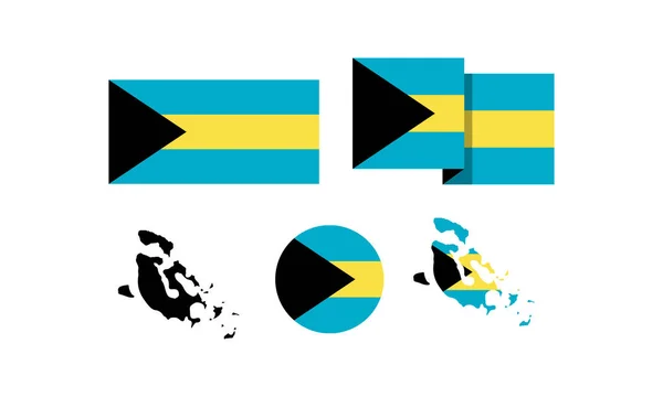 Bahamas Attributes Flag Rectangle Maps Set Element Vector Illustrations National — Vettoriale Stock