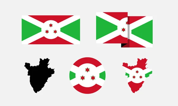 Atributos República Burundi Bandeira Retângulo Redondo Mapas Conjunto Elementos Vetoriais — Vetor de Stock