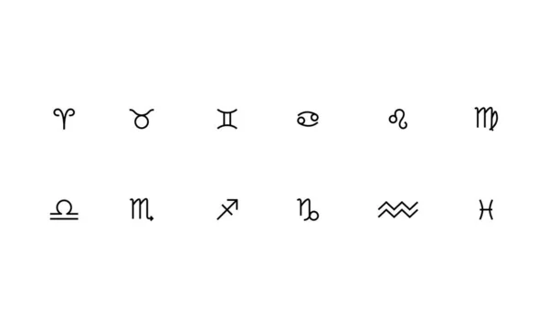 Set Horoscope Symbol Twelve Zodiac Constellation Flat Line Zodiac Icons — Stock Vector