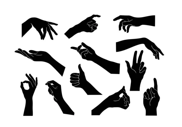 Vector Collection Set Hand Gestures Black Hand Gesture Silhouette Shadow — Stockvektor