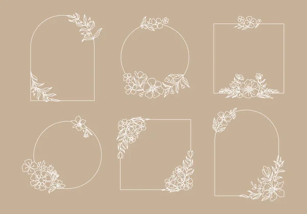 Set Floral Frame Line Art Illustration Copy Space Quotes Laurel — Vetor de Stock
