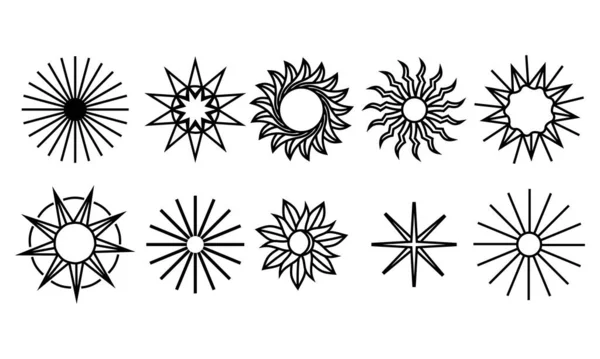 Collection Set Sun Icons Sun Logo Boho Style Symbol Vector — Stockový vektor