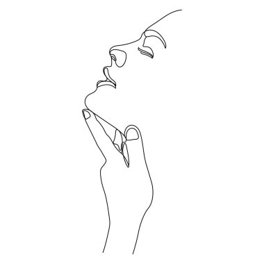 a one line art illustration of a woman's face. a continuous hand drawn drawing in vector. an illustration for an art print, tattoo, beauty product or shop, etc.