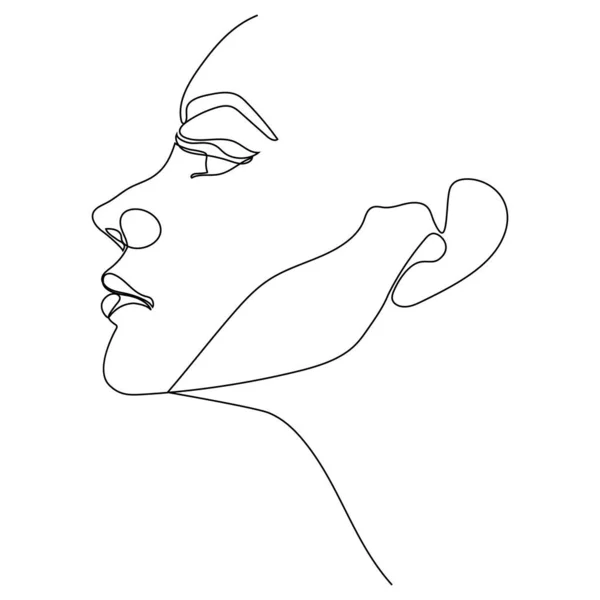 One Line Art Illustration Woman Face Continuous Hand Drawn Drawing — стоковый вектор