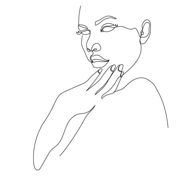 One Line Art Illustration Woman Face Continuous Hand Drawn Drawing — Stock vektor