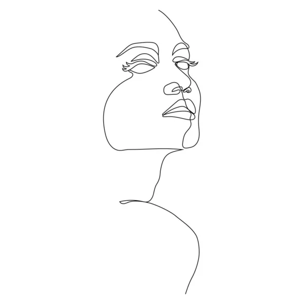 One Line Art Illustration Woman Face Continuous Hand Drawn Drawing — Vetor de Stock