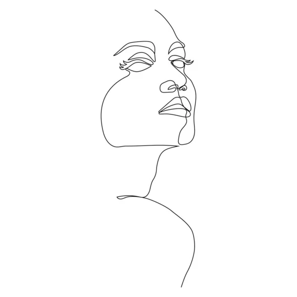 a one line art illustration of a woman's face. a continuous hand drawn drawing in vector. an illustration for an art print, tattoo, beauty product or shop, etc.