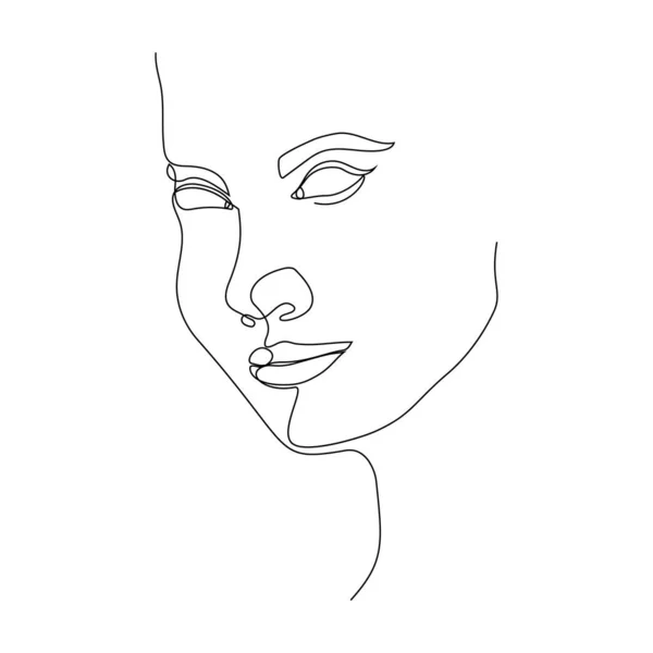 One Line Art Illustration Woman Face Continuous Hand Drawn Drawing — стоковый вектор