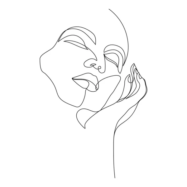 One Line Art Illustration Woman Face Continuous Hand Drawn Drawing — Wektor stockowy