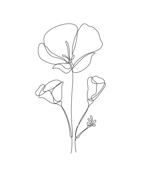 One Line Art Illustration Flower Continuous Hand Drawn Drawing Vector — ストックベクタ