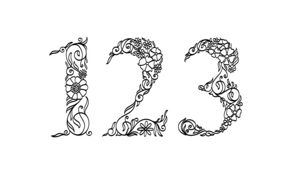Floral Illustration Number Vector Graphic Font Made Flower Leaf Plant — Archivo Imágenes Vectoriales