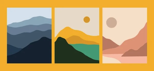 Minimalist Landscape Vector Illustration Creative Abstract Scenery Mountain Ocean Lake — Vettoriale Stock