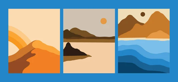 Minimalist Landscape Vector Illustration Creative Abstract Scenery Mountain Ocean Lake — Stockvector