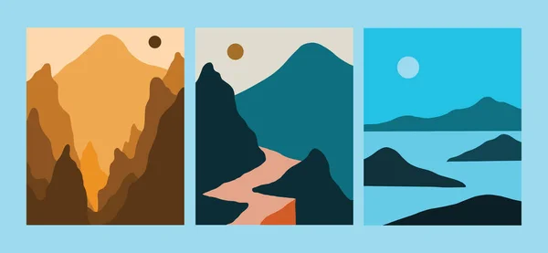 Minimalist Landscape Vector Illustration Creative Abstract Scenery Mountain Ocean Lake — Stockvector