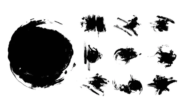 Collection Abstract Ink Stroke Ink Splash Grunge Design Elements Black — Vetor de Stock