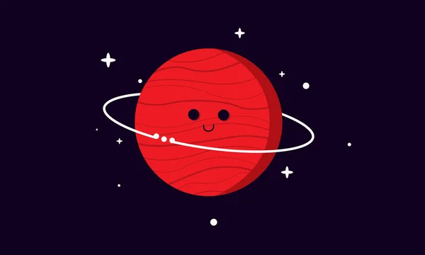 Улыбающаяся Милая Планета Темном Космосе Красный Сатурн Кольцами Звездами Черном — стоковый вектор