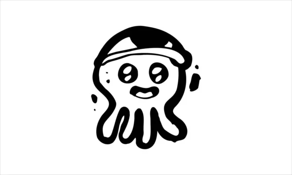 Animated Jelly Fish Tentacles Hand Drawn Cartoon Illustration Cute Eyes — Vetor de Stock