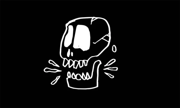 Single Skull Skeleton Doodle Drawing Animated Cartoon Illustration Hand Drawn — Vetor de Stock