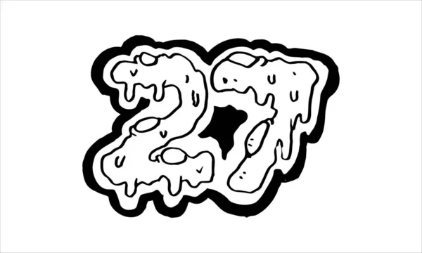 Número Solo Icono Doodle Veintisiete Melty Horror Tema Diseño Vector — Vector de stock