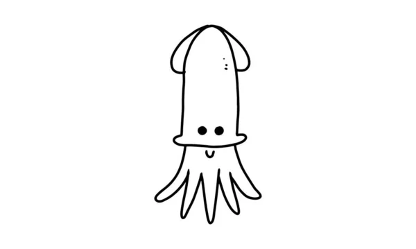 Cute Smiley Squid Sea Animal Cartoon Coloring Character Collection Kids — Vector de stock