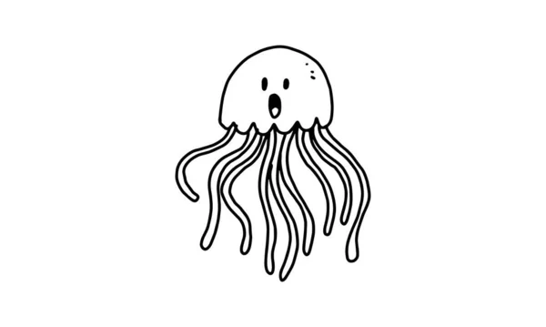 Cute Jellyfish Tentacle Sea Animal Cartoon Coloring Character Collection Kids — ストックベクタ