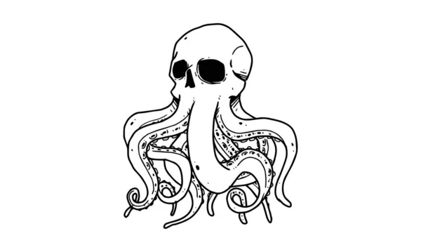 Kraken Fantasy Isolated White Background Outlined Cartoon Drawing Creepy Gothic — Vetor de Stock