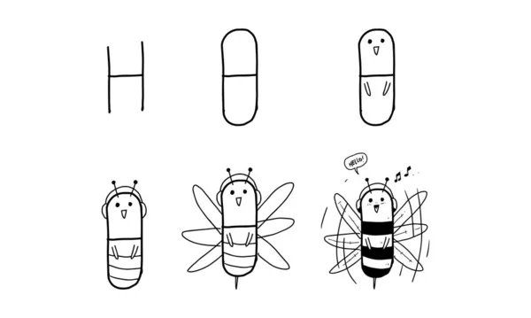 How Draw Flying Bee Step Step Easy Fun Activity Kids — Wektor stockowy