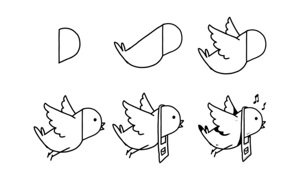 How Draw Bird Step Step Easy Fun Activity Kids Development — Image vectorielle