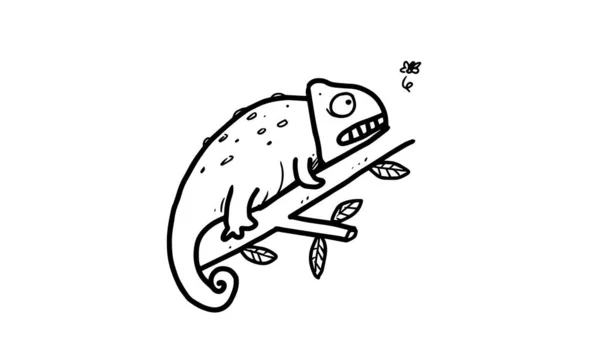 Chameleon Branch Illustration Colorless Cartoon Drawing Coloring Activities Fun Activity — стоковый вектор