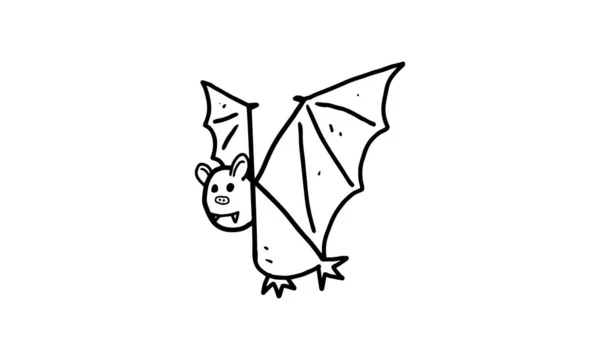 Flying Bat Illustration Colorless Cartoon Drawing Coloring Activities Fun Activity — Stockový vektor