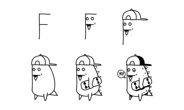 How Draw Cute Dinosaur Step Step Easy Fun Activity Kids — Stock Vector