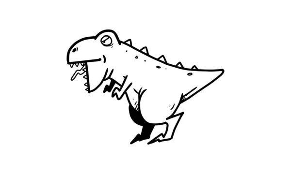 Cute Dinosaur Rex Illustration Colorless Cartoon Drawing Coloring Activities Fun — Vetor de Stock