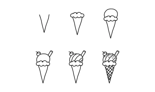 How Draw Ice Cream Cone Step Step Easy Fun Activity — Stock Vector