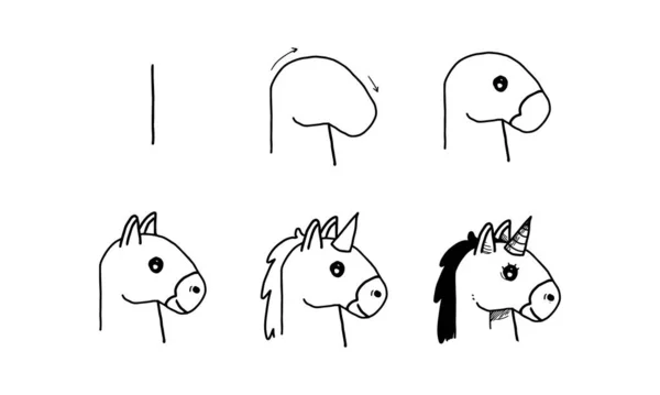 How Draw Little Pony Head Step Step Easy Fun Activity — Stok Vektör