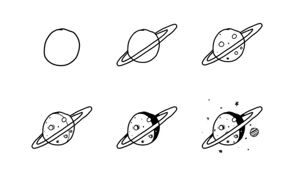 Cómo Dibujar Planeta Saturno Paso Paso Actividad Fácil Divertida Para — Archivo Imágenes Vectoriales