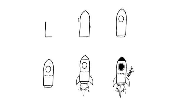 How Draw Rocket Spaceship Step Step Easy Fun Activity Kids — Wektor stockowy