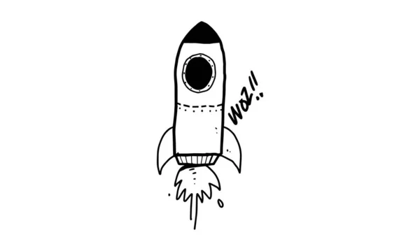 Rocket Launch Outer Space Illustration Colorless Cartoon Drawing Coloring Activities — Stockvektor