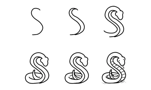 How Draw Snake Step Step Easy Fun Activity Kids Development — 图库矢量图片