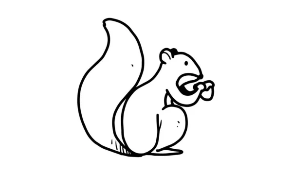 Squirrel Eat Nut Ground Illustration Colorless Cartoon Drawing Coloring Activities — стоковый вектор