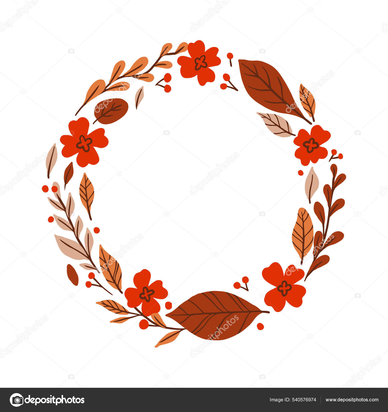 Orange Foliage Circle Copy Space Floral Illustration Realistic.