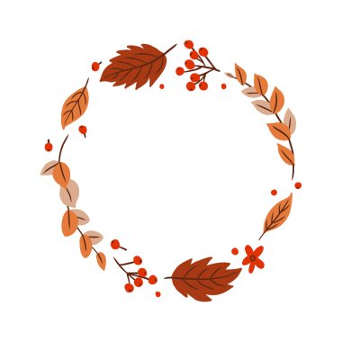 orange foliage in circle for copy space. floral illustration in realistic color. decorative element in autumn-themed for invitation, greeting card, label, etc.